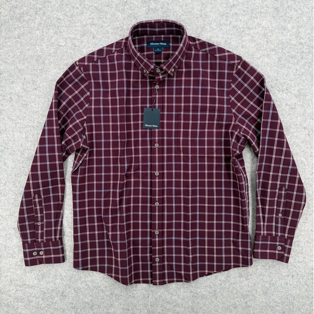 NWT Mizzen+Main City Flannel Wine Red Richard Plaid Trim Shirt Size XL